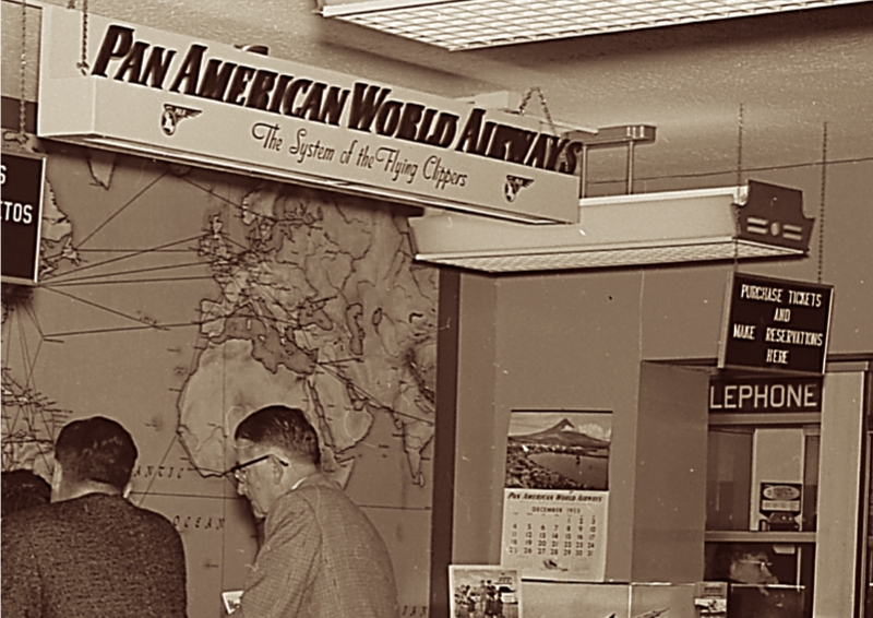 1950s A Pan Am airport ticket counter.